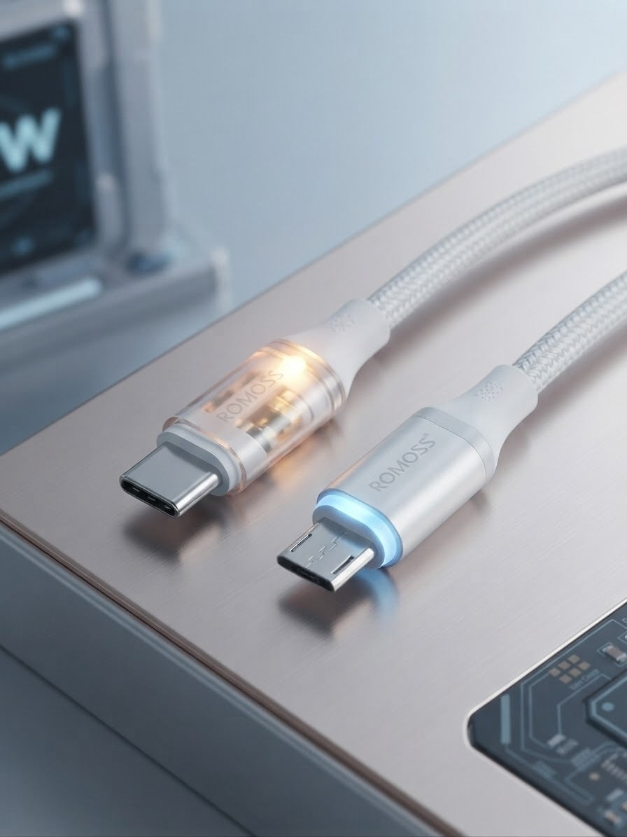 ROMOSS 100W 6A Fast Charging Type-C Data Cable with LED Indicator - 1.2M (Blue)